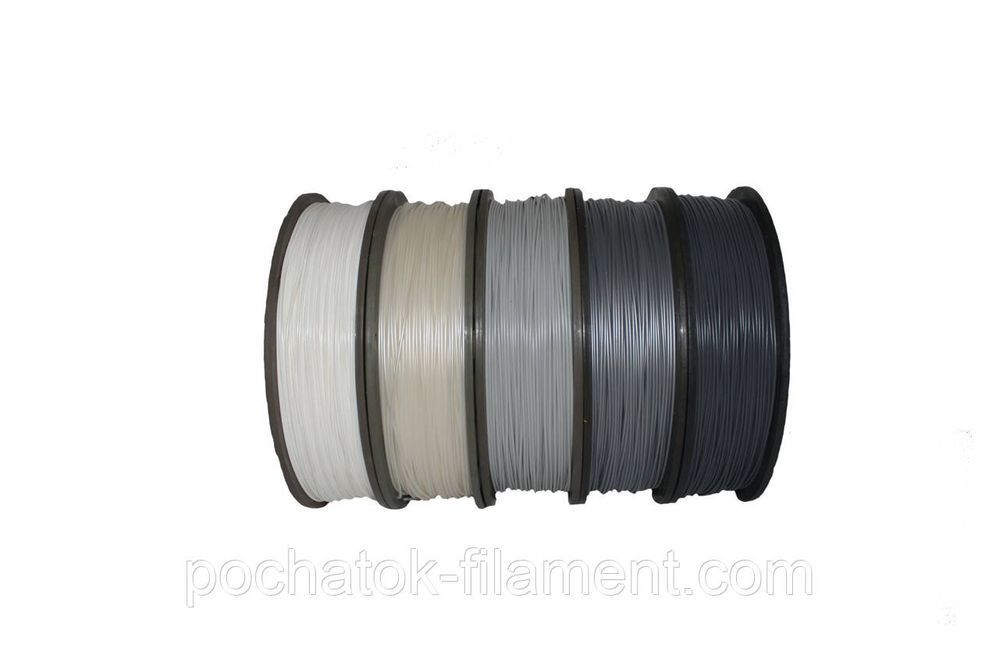 Набір 5в1 PLA філамент пластик для ЗD друку Pochatok Filament 1,75 мм 0,75 кг від Білого до Срібного: Теплий Білий, Світло-сірий, Сірий, Перламутровий, Срібний 16017 фото