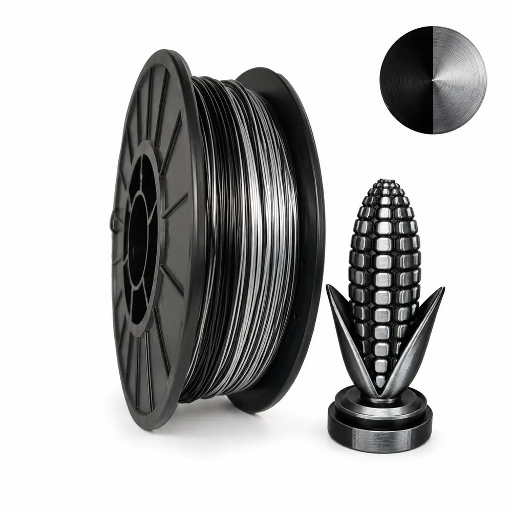 PLA філамент нитка пластик для 3D принтера Pochatok Filament 1,75 мм Двокольоровий Чорний-срібний Шовк+металік 0,75 кг 13311 фото