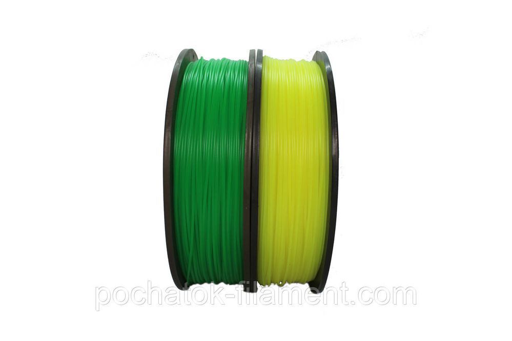 Набір 2в1 PLA філамент пластик для ЗD друку Pochatok Filament 1,75 мм 0,75 кг Зелений та&nbsp;Жовтий флуоресцентний 16011 фото