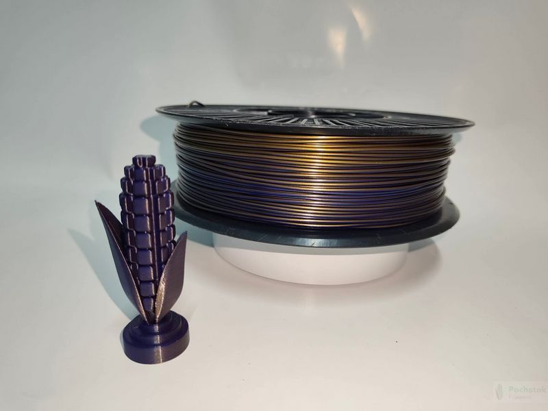 PLA філамент нитка пластик для 3D принтера Pochatok Filament 1,75 мм Двокольоровий Сигнально-синій металік - Золотий металік 0,75 кг 13303 фото