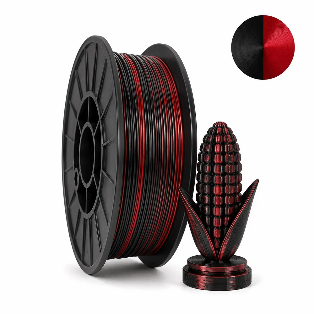 PLA філамент нитка пластик для 3D принтера Pochatok Filament 1,75 мм Двокольоровий Чорний-червоний Шовк+металік 0,75 кг 13313 фото