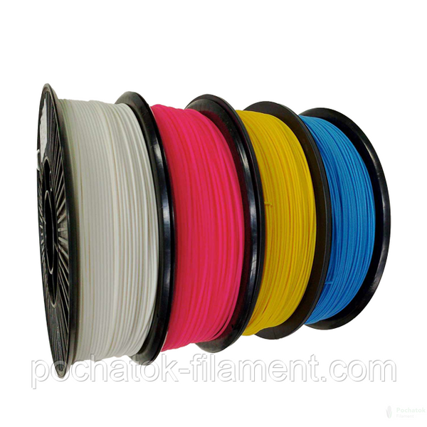 Набір 4в1 PLA філамент пластик для 3Dпринтера Pochatok Filament 1,75 мм 0,75 кг Жовтий, Блакитний, Рожевий, Білий 16019 фото