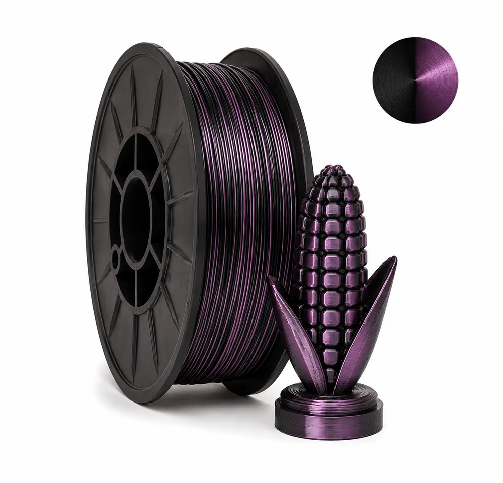 PLA філамент нитка пластик для 3D принтера Pochatok Filament 1,75 мм Двокольоровий Чорний-фіолетовий Шовк+металік 0,75 кг 13316 фото